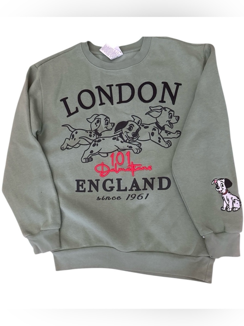 Disney 101 Dalmatians London England Olive Green Crewneck Sweatshirt
